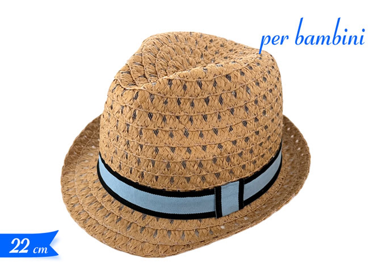 CAPPELLO PAGLIA C/DEC 22X10CM BLU 440622