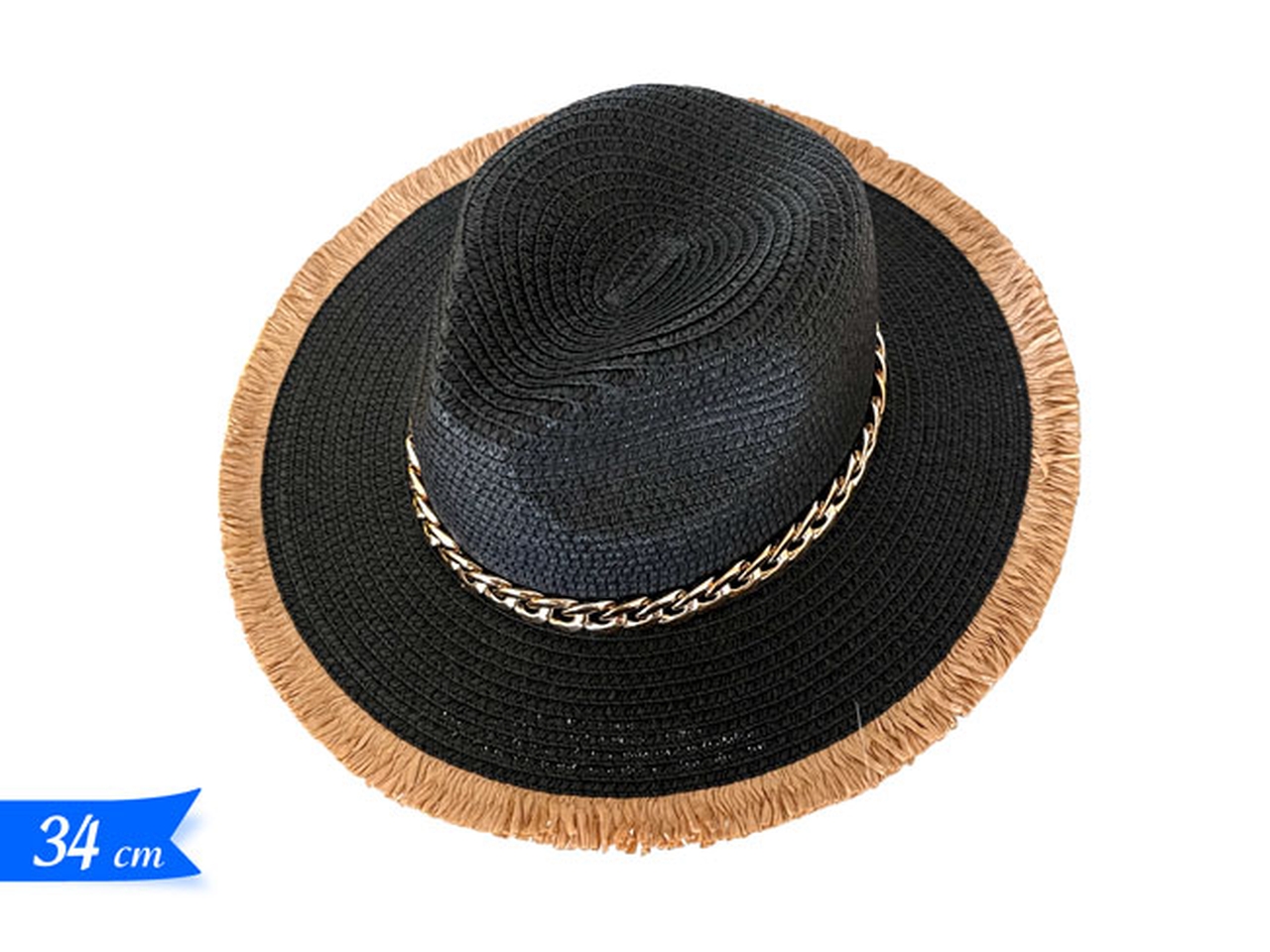 CAPPELLO PAGLIA C/DEC 34X11CM NERO 440626