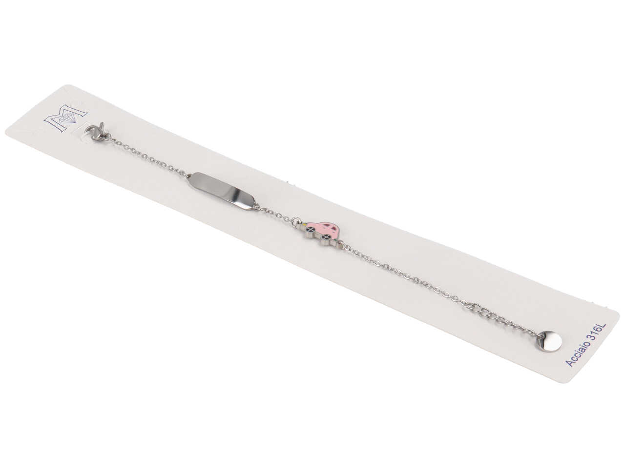 BRACCIALE ACCIAIO PIASTRA E AUTO ROSA ACBR2019