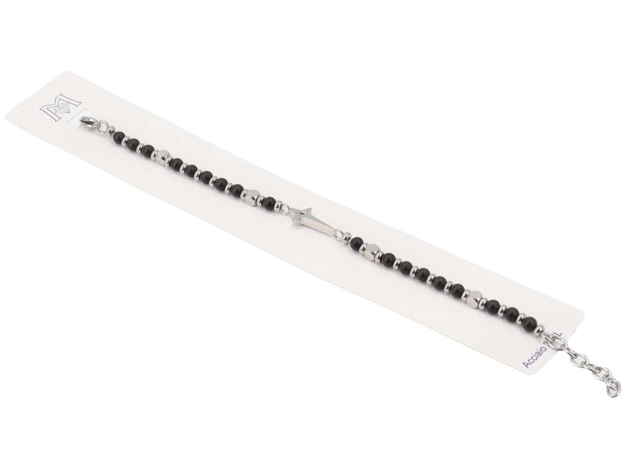 BRACCIALE CROCE CON PIETRE NERE ACBR2116