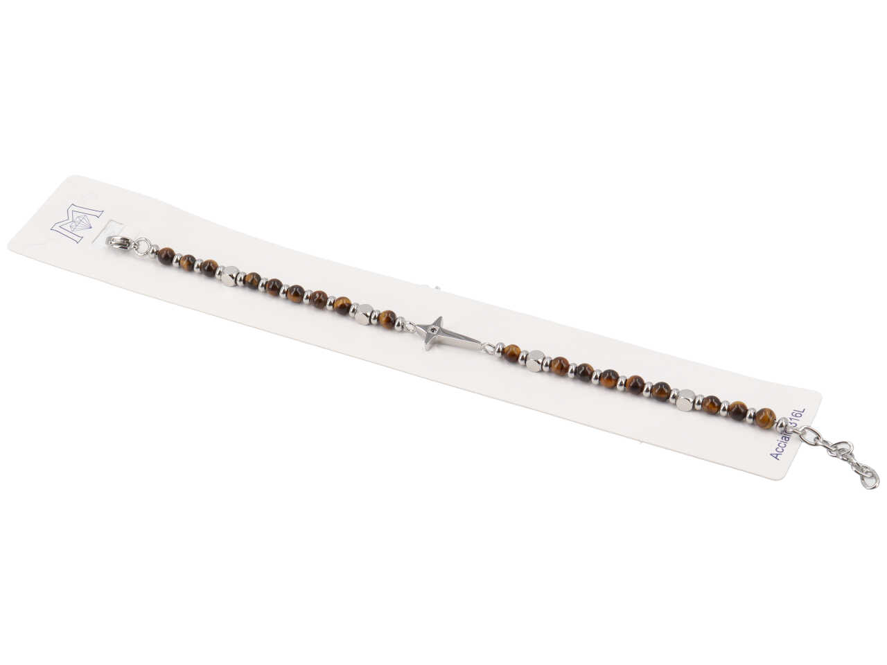 BRACCIALE CROCE CON PIETRE MARRONE ACBR2118