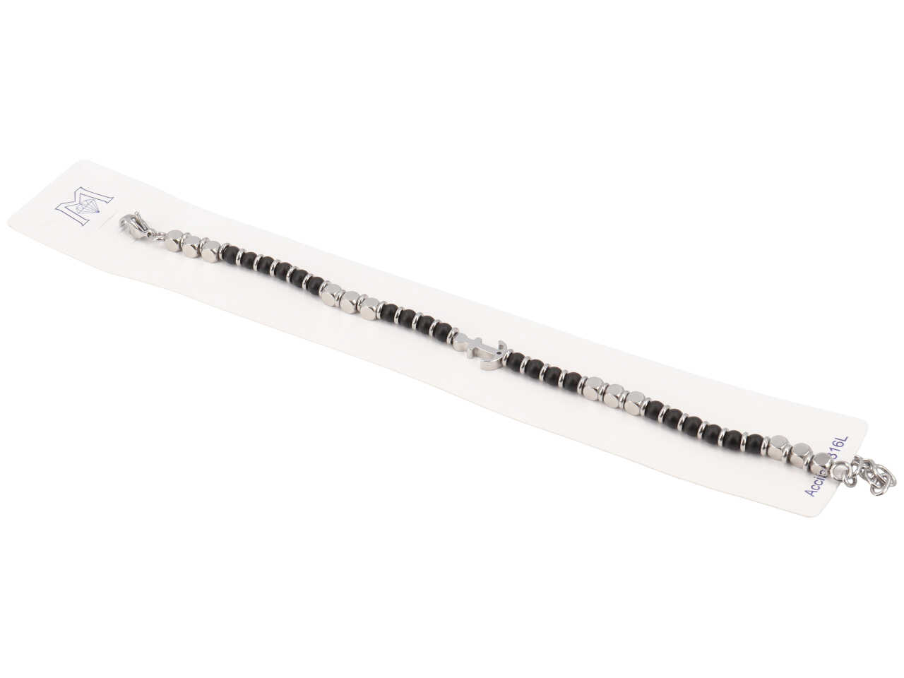 BRACCIALE ANCORA CON PIETRE NERE ACBR2119