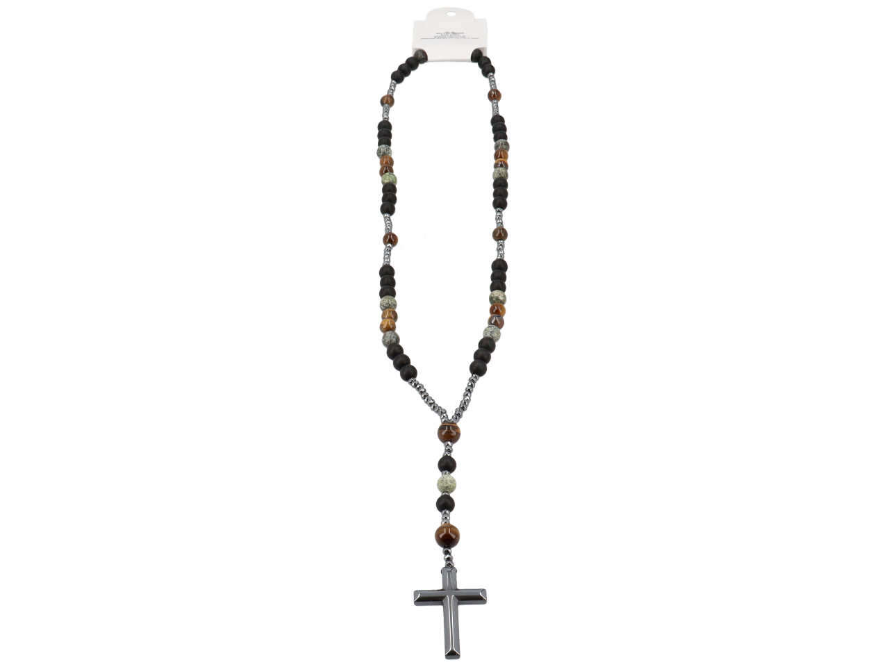 COLLANA ROSARIO C/PIETRE NERE E MARRONE ACCL9062