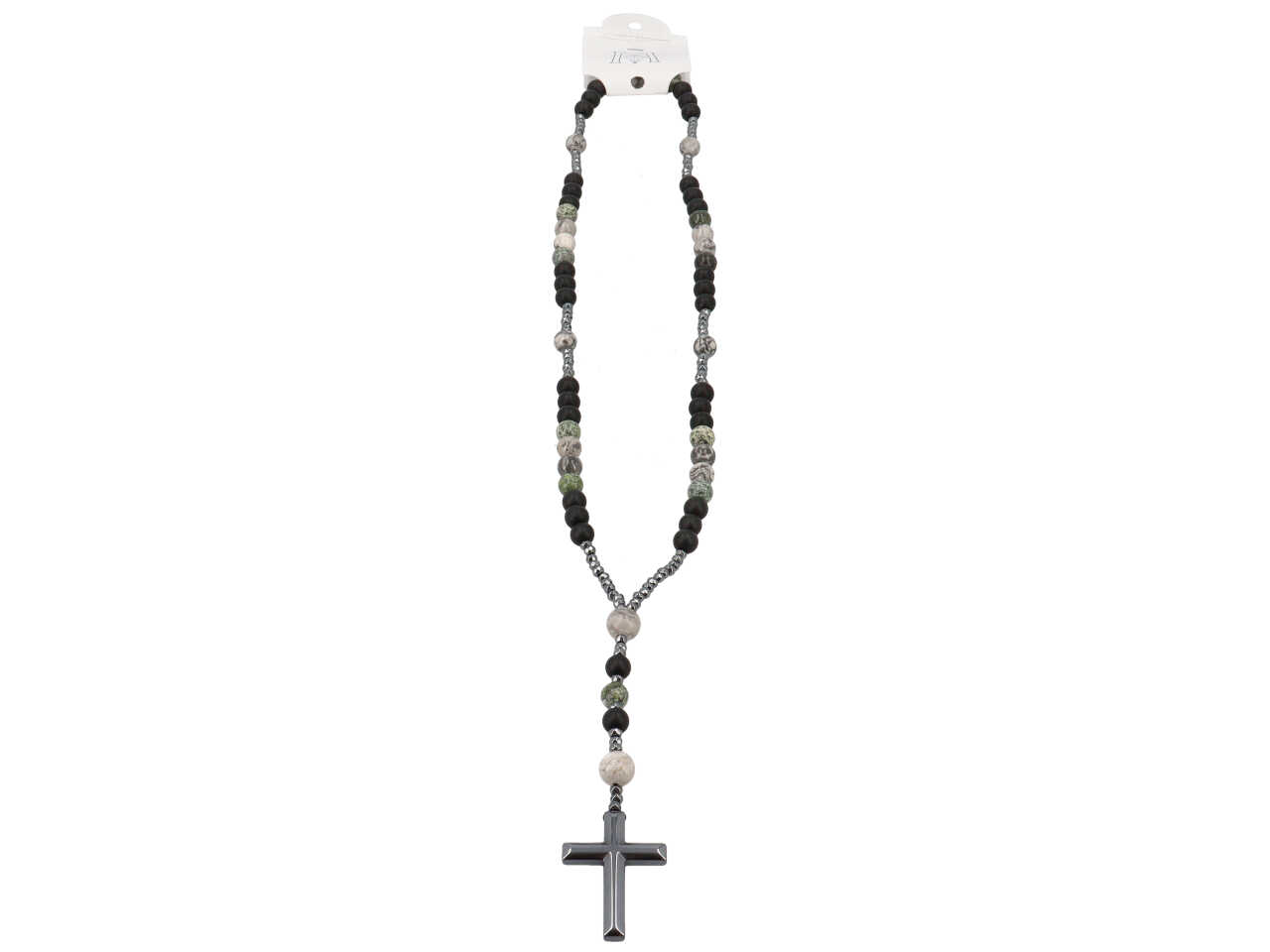 COLLANA ROSARIO CON PIETRE NERE E GRIGIE ACCL9061