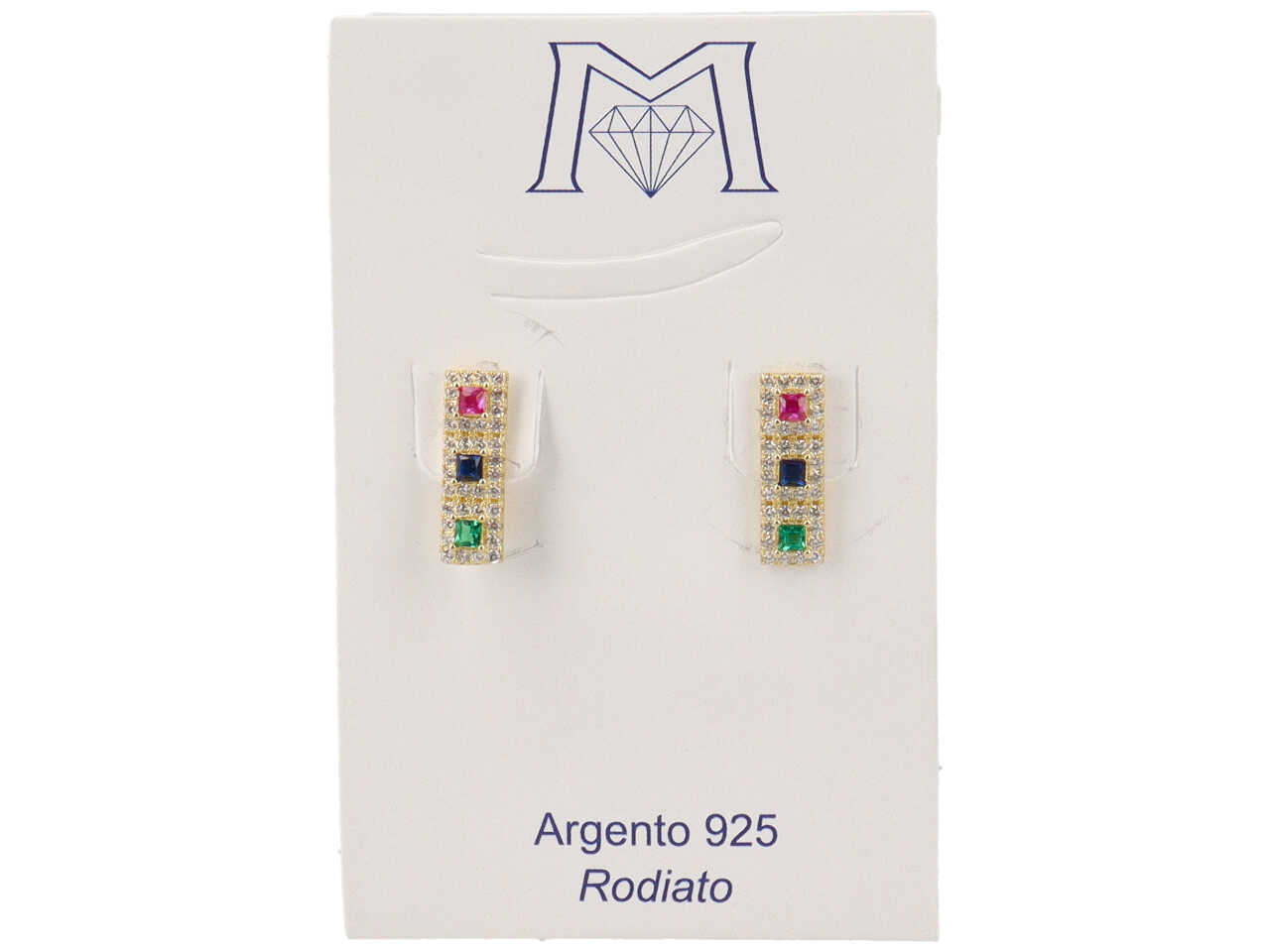 ORECCHINI DORATI 3 QUADRATI R/B/V OR4987