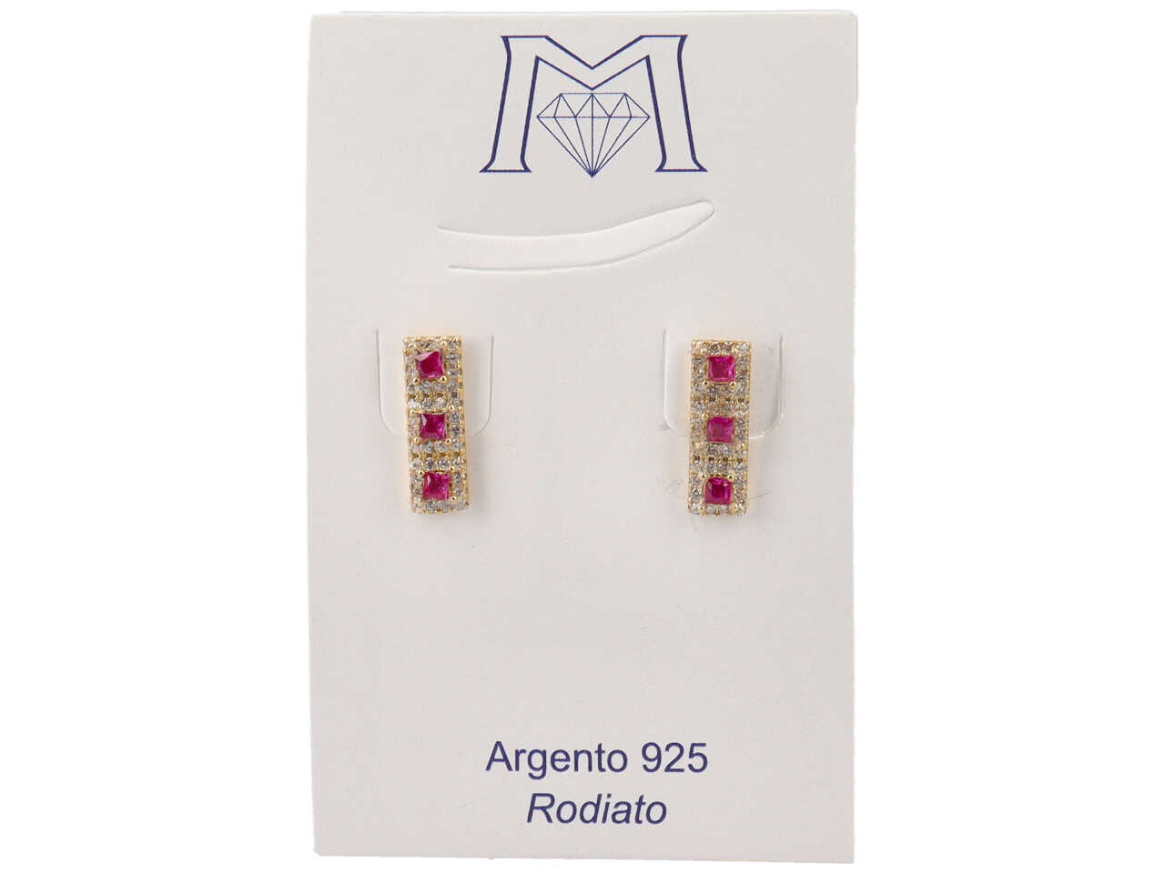 ORECCHINI DORATI 3 QUADRATI ROSSO OR4987R