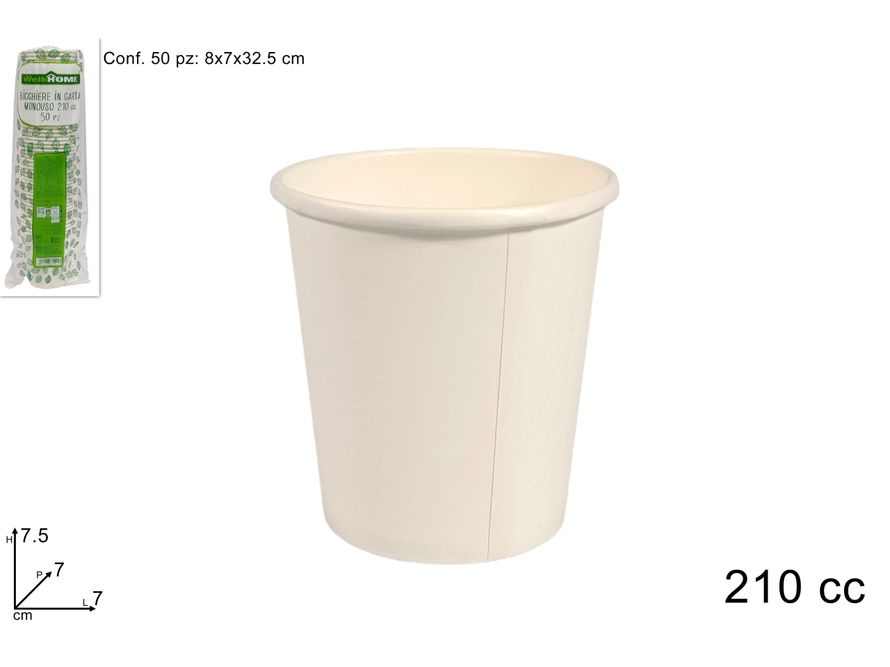 BICCHIERI CARTA 210CC 50PZ BIANCHI DEV23006381