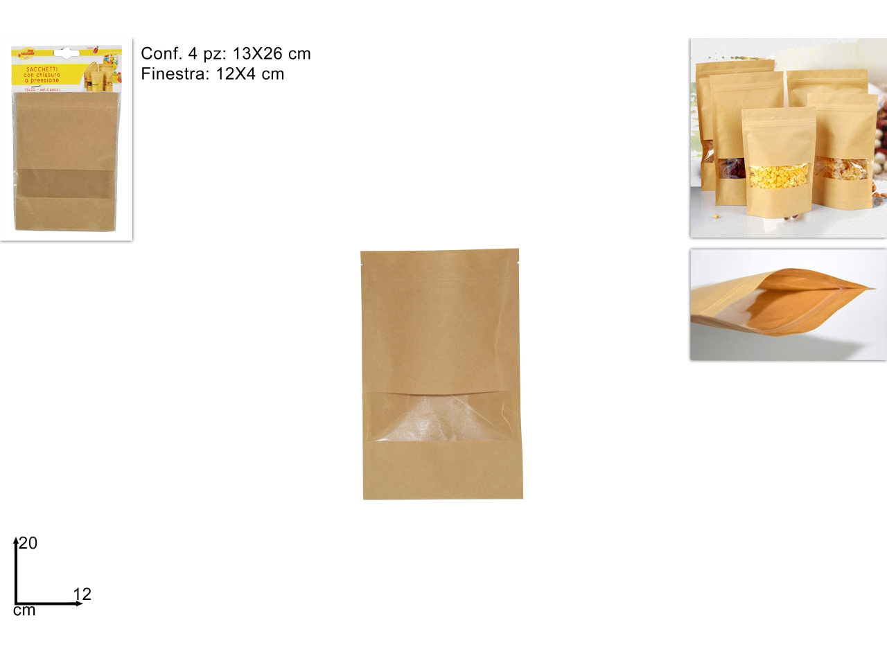 SACCHETTI CARTA C/CHIUS. 12X20+4CM 4PZ DEV17005521 SACCHETTI CARTA C/CHIUS. 12X20+4CM 4PZ DEV17005521