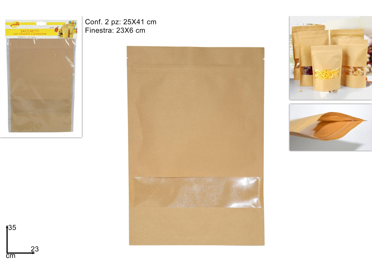 SACCHETTI CARTA C/CHIUS. 23X35+5CM 3PZ DEV17005541