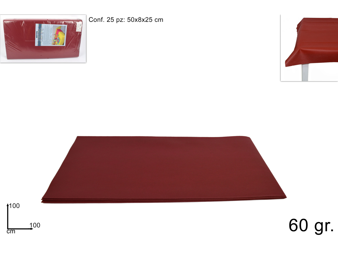 TOVAGLIA TNT 100X100CM 60GR BORDEAUX DEV14003431