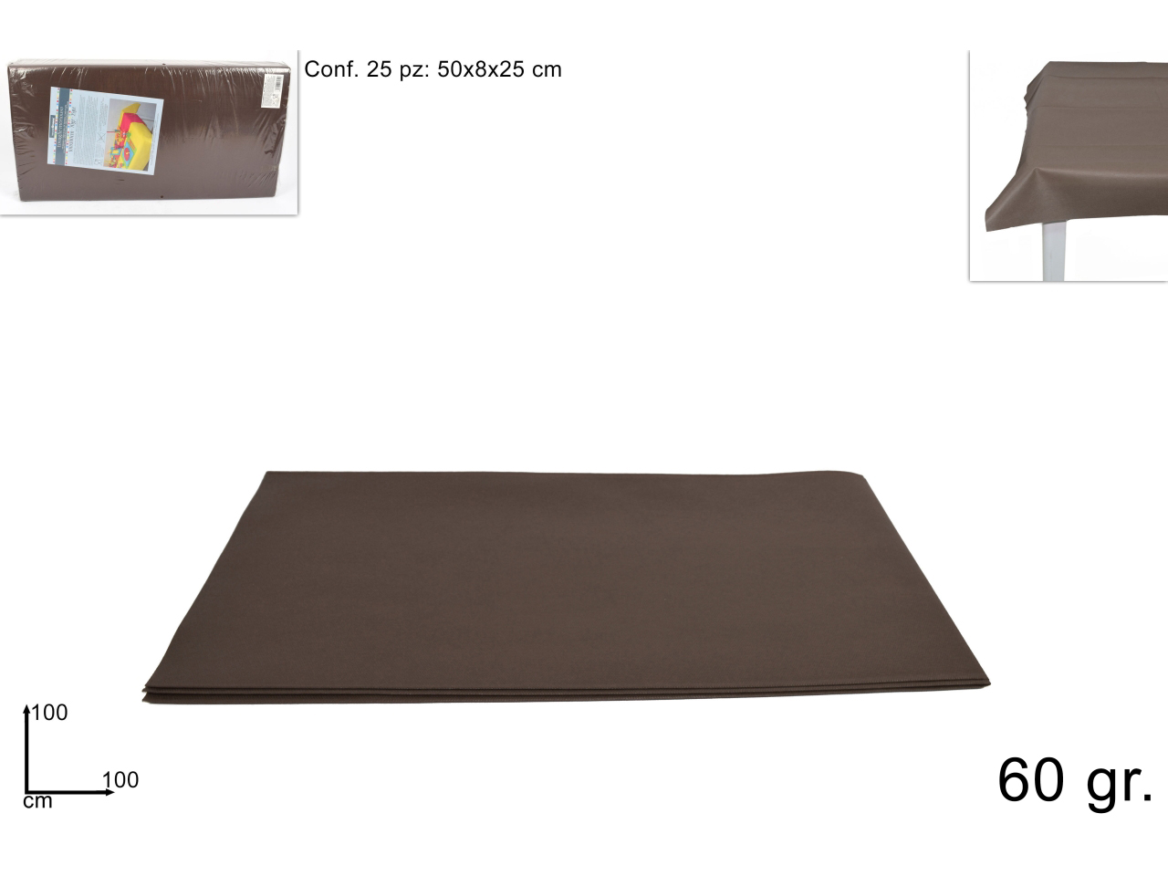 TOVAGLIA TNT 100X100CM 60GR MARRONE DEV14003531