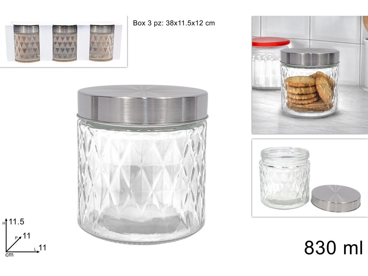 BARATTOLO VETRO DEC. DIAMANTE 3PZ DEV25003481