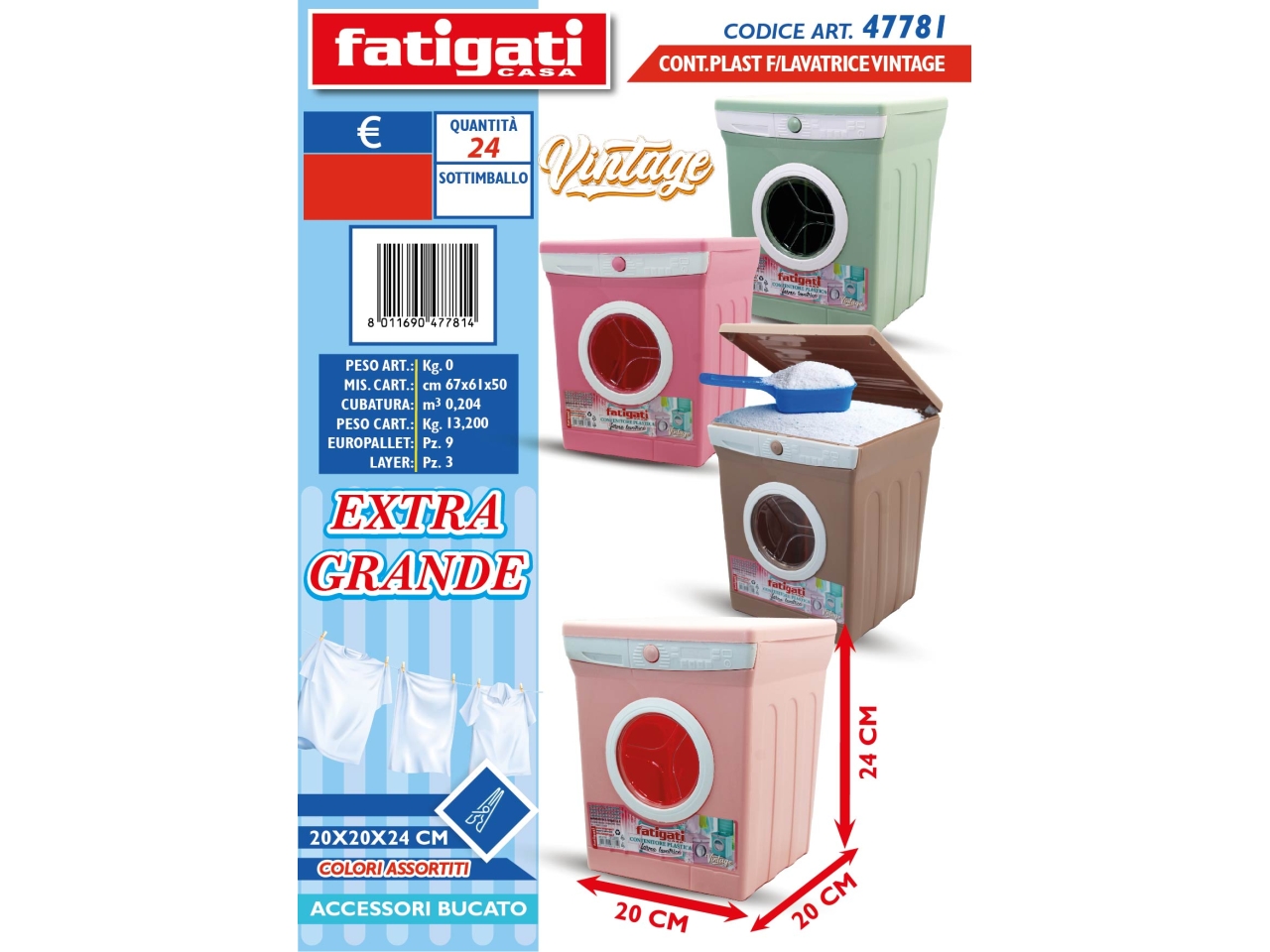 CONTENITORE PLASTICA FORMA DI LAVATRICE 20X20X24CM