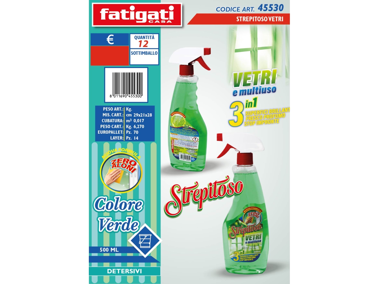 DETERGENTE STREPITOSO VETRI COLORE VERDE 500ML DETERGENTE STREPITOSO VETRI COLORE VERDE 500ML