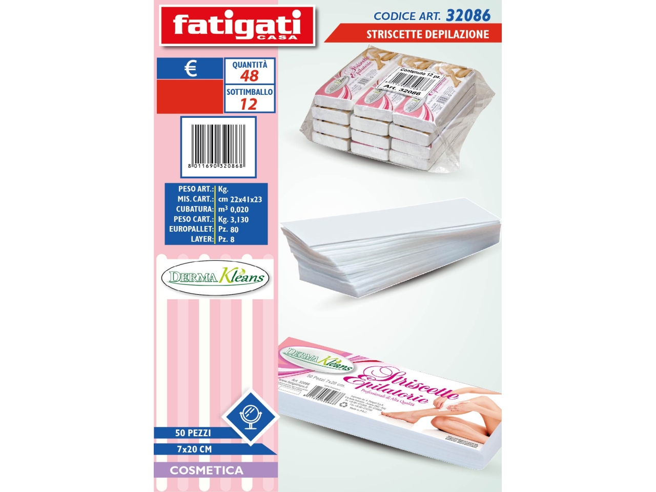 STRISCETTE DEPILAZIONE 7X20CM CONFEZIONE DA 50PZ