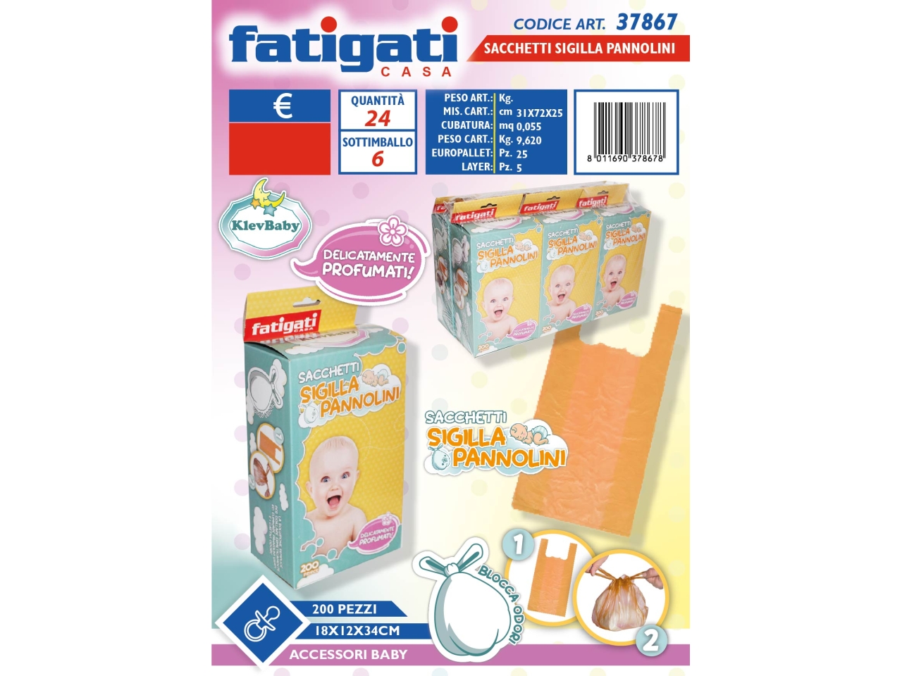 SACCHETTI SIGILLA PANNOLINI 200PZ.18X12