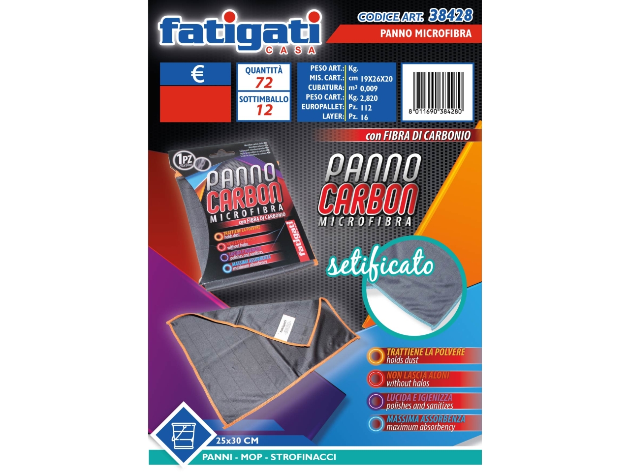 PANNO MICROFIBRA IN CARBONE SETIFICATO 25