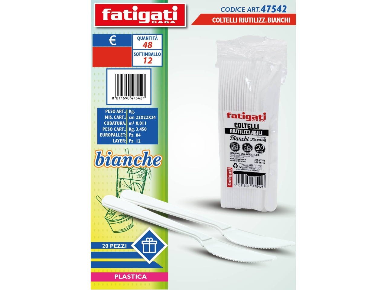 COLTELLI BIANCHI 20PZ POSATA RIUTILIZZA