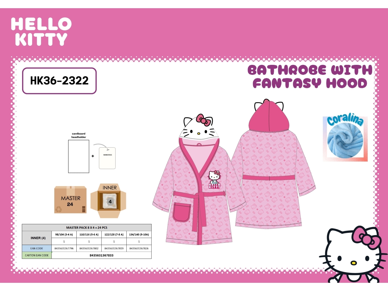 HELLO KITTY ACCAPPATOIO CON CAPPUCCIO HK36-2322 HELLO KITTY ACCAPPATOIO CON CAPPUCCIO HK36-2322