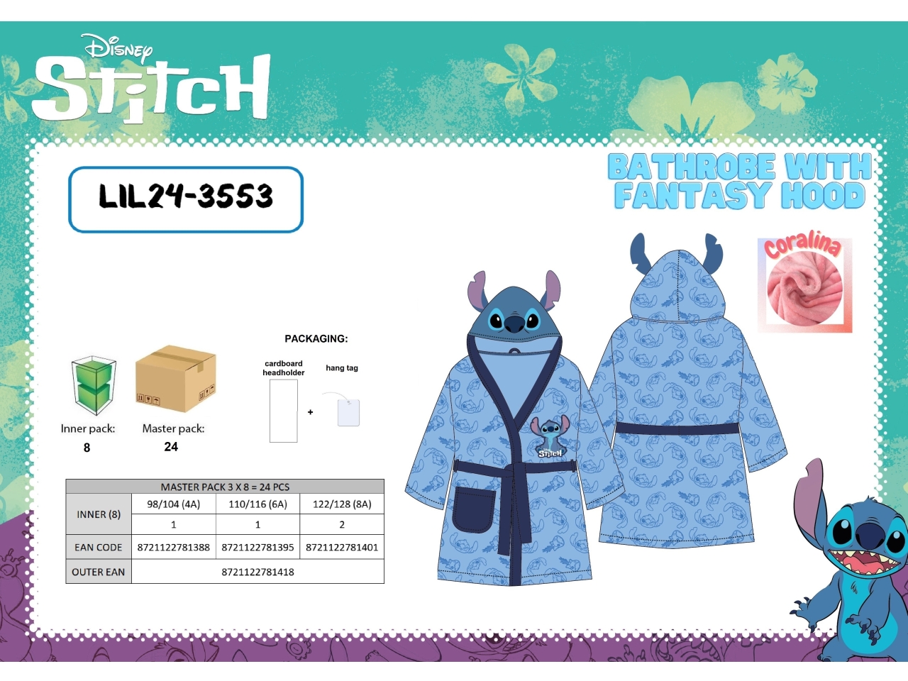 STITCH BOY ACCAPPATOIO CON CAPPUCCIO LIL24-3553