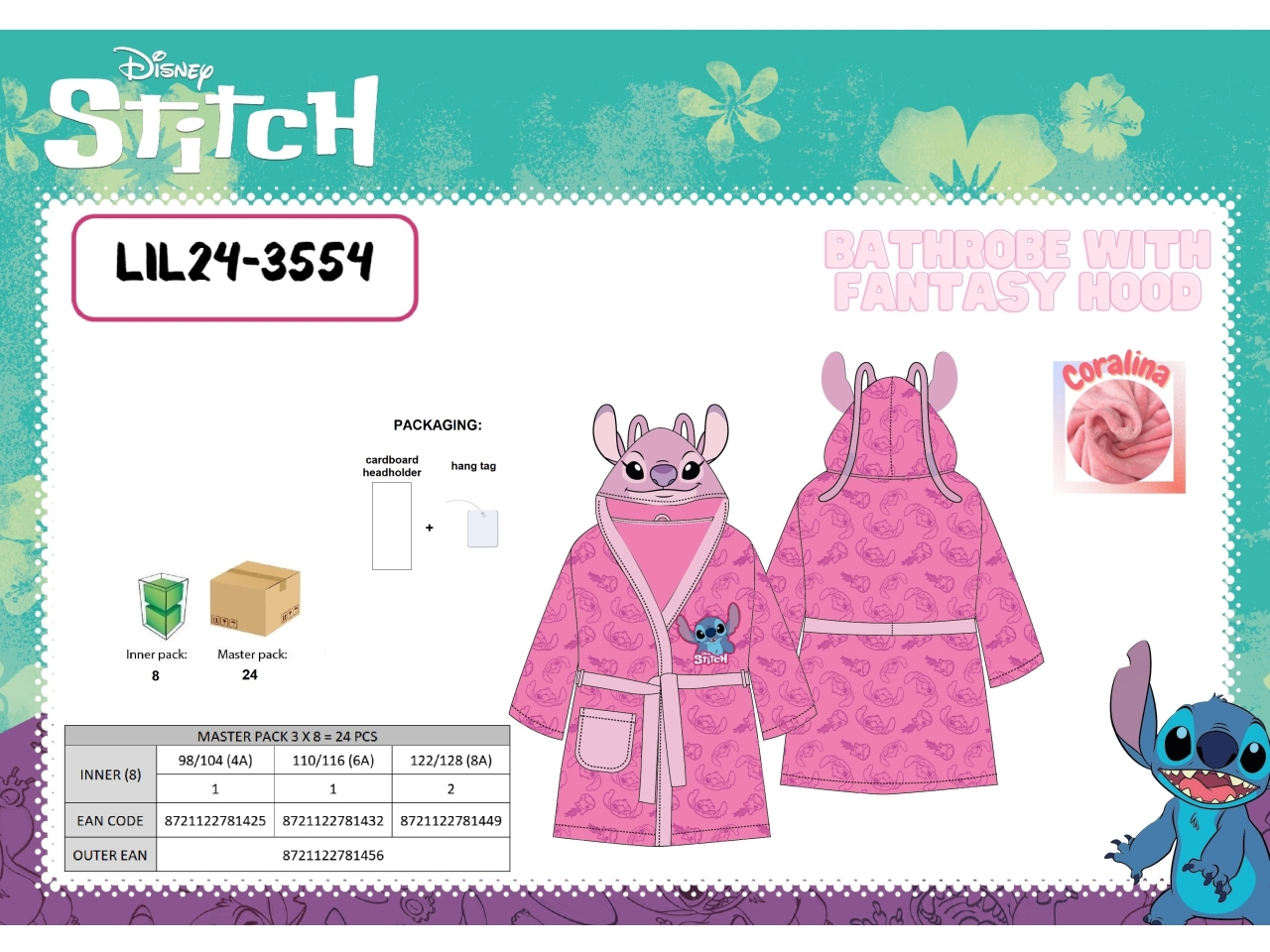 STITCH GIRL ACCAPPATOIO CON CAPPUCCIO LIL24-3554