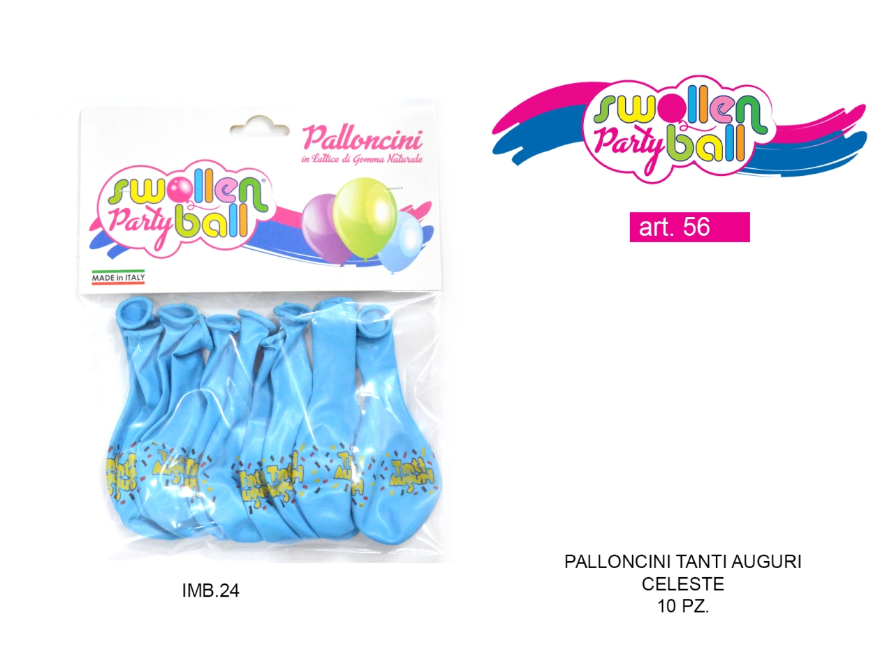 PALLONCINI GOMMA GD90 10PZ TANTI AUGURI CELESTE 56
