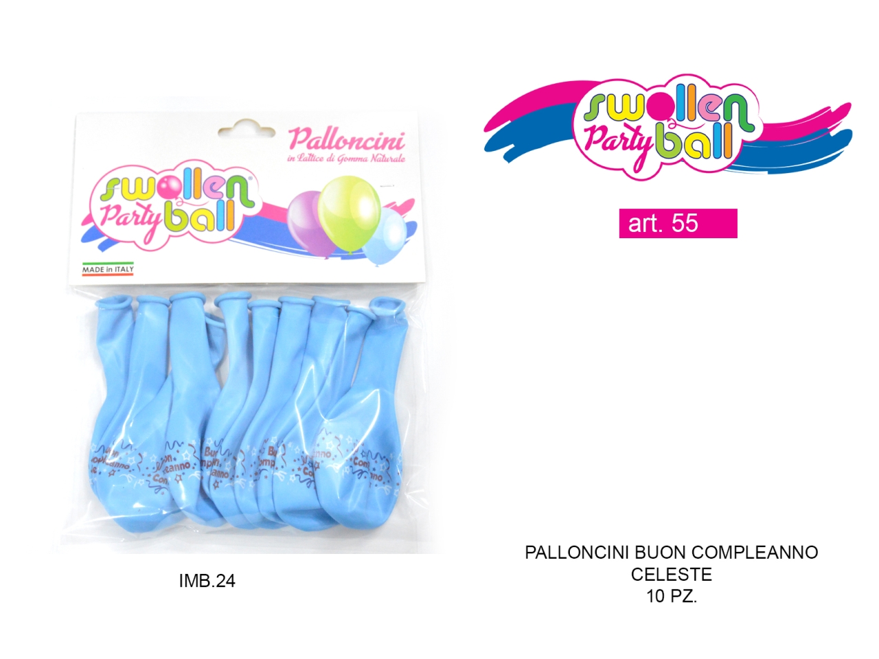 PALLONCINI GOMMA GD90 10PZ B.COMPLEANNO CELESTE 55