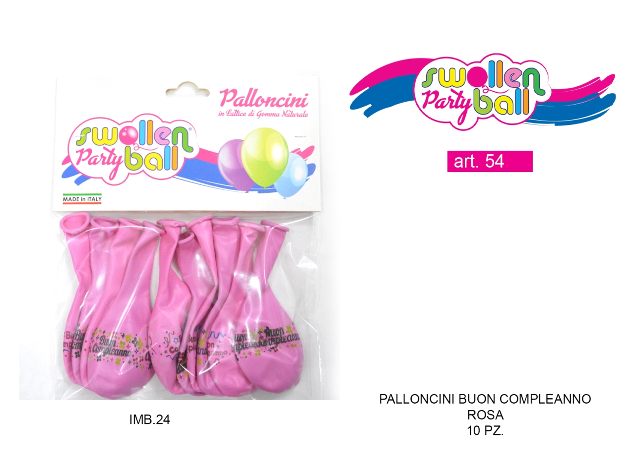 PALLONCINI GOMMA GD90 10PZ B.COMPLEANNO ROSA 54
