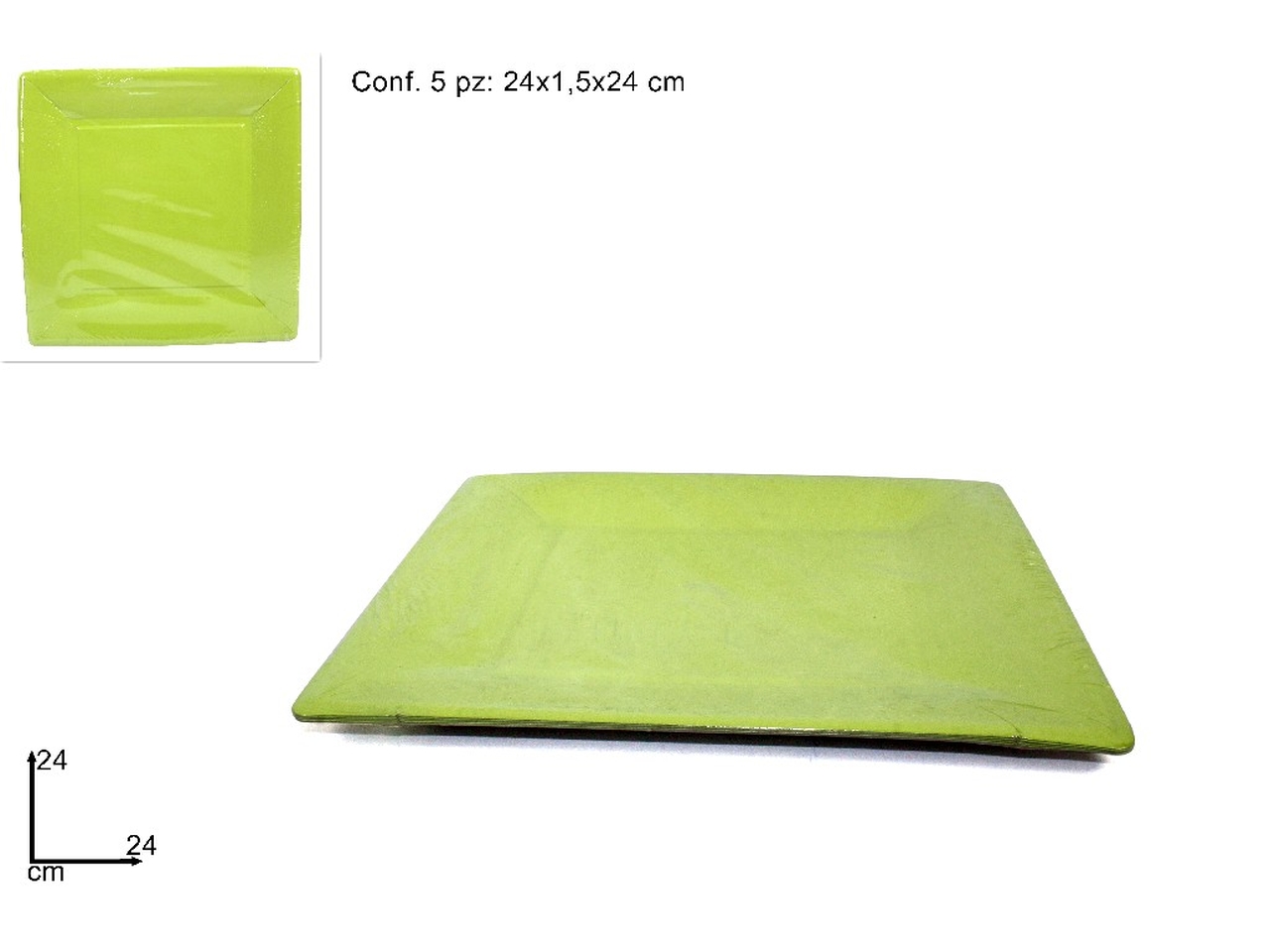 PIATTI QUADRATI CART. 24CM 5PZ VERDI DEV13001191