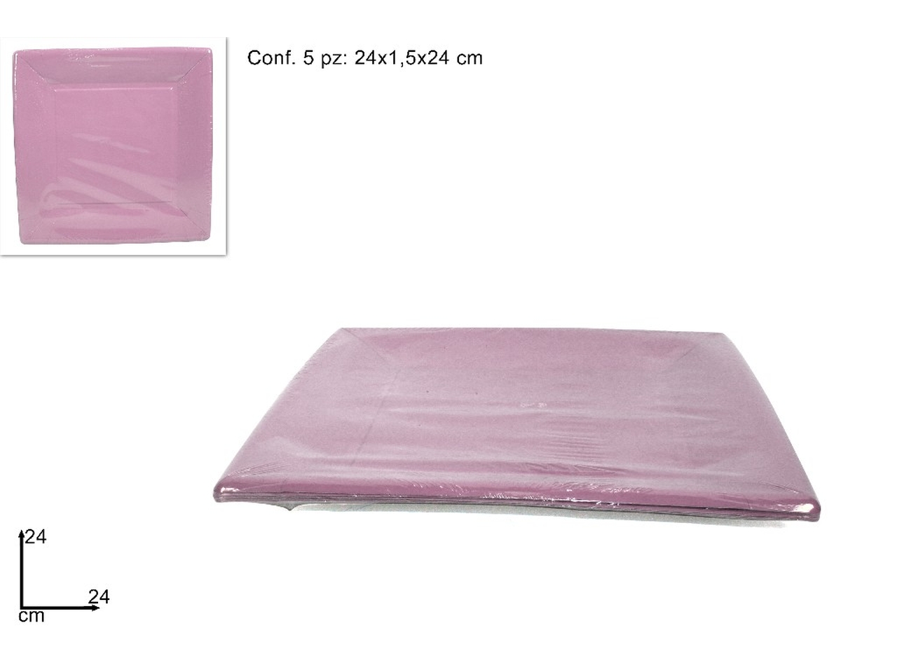 PIATTI QUADRATI CART. 24CM 5PZ ROSA DEV14000841