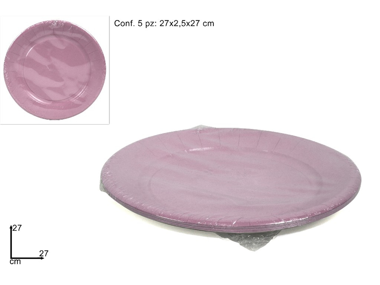 PIATTI TONDI CARTONCINO 27CM 5PZ ROSA DEV14000851
