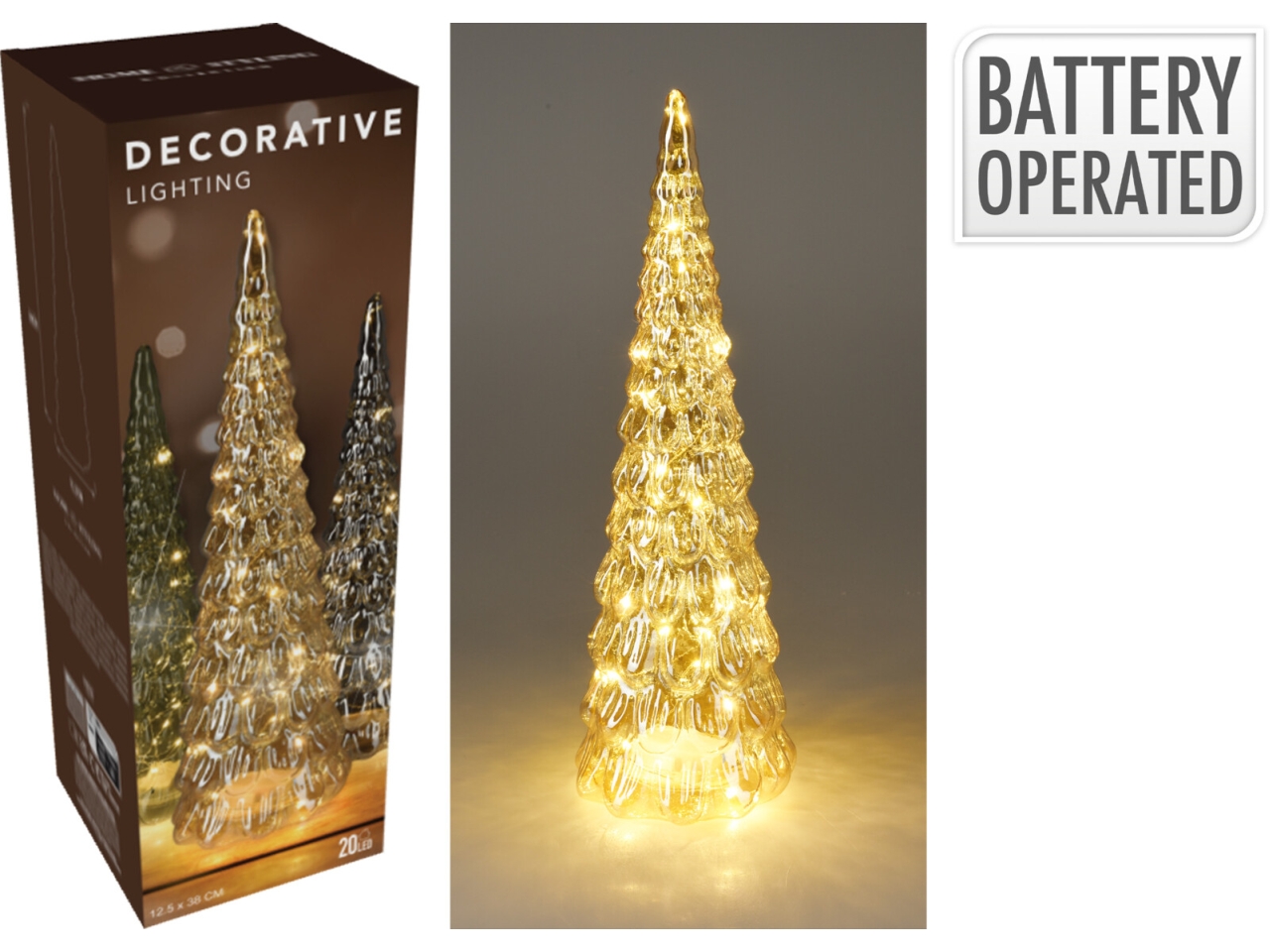 ALBERO 38CM VETRO C/LED AMBRA AAB200560