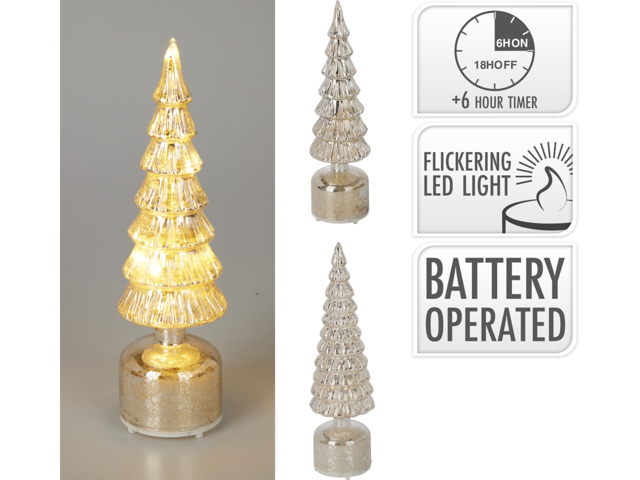 ALBERO 36CM VETRO C/LED ARGENTO ASS. ABT634910