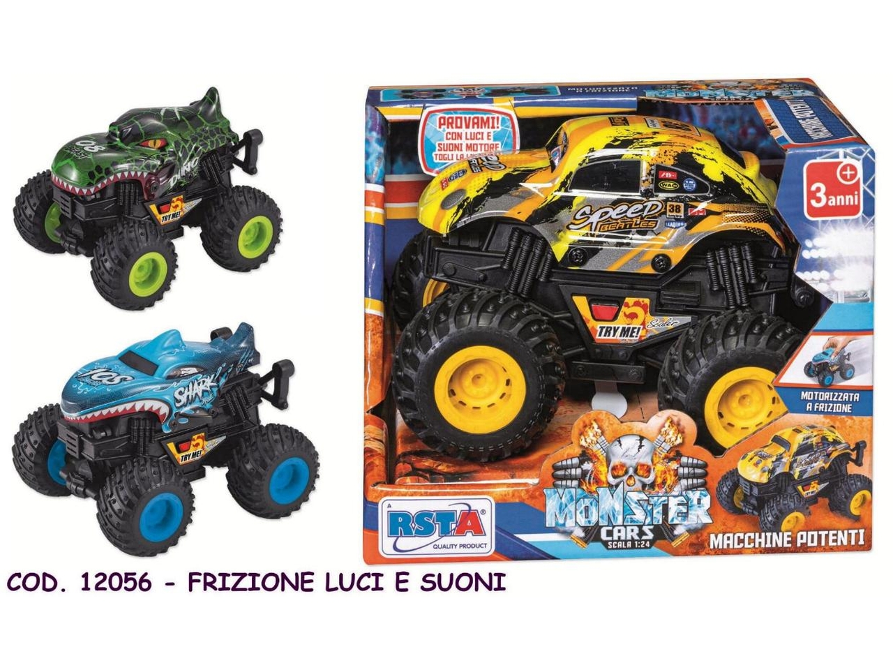 AUTO MONSTER FRIZIONE LUCI E SUONI 1:24 12056