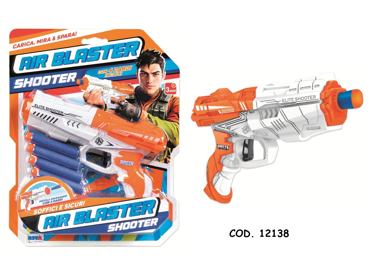 PISTOLA AIR BLASTER BLISTER CON 4 DARDI 12138