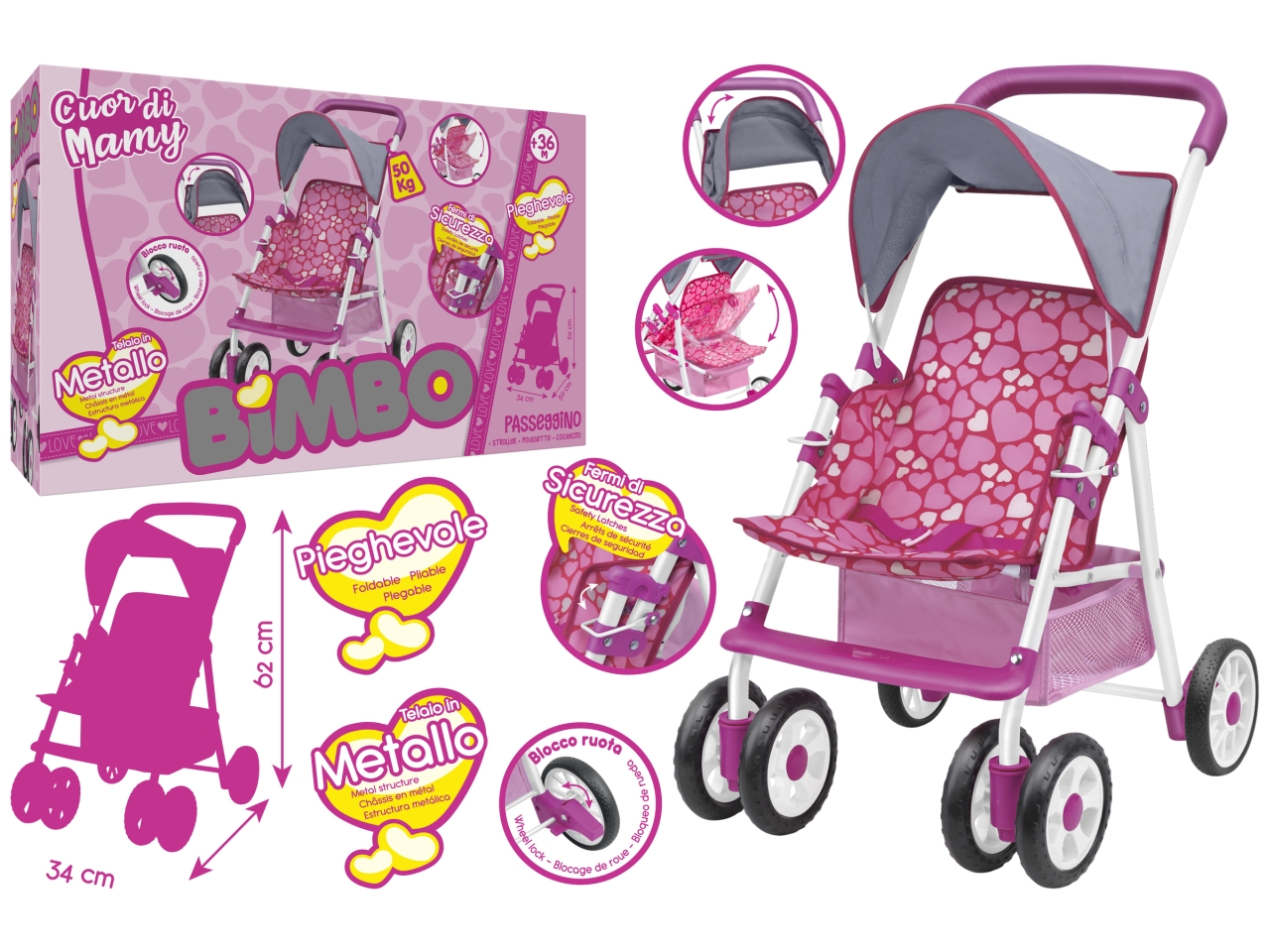 BIMBO PASSEGGINO 6 RUOTE PIEG.C/PARASOLE 43012