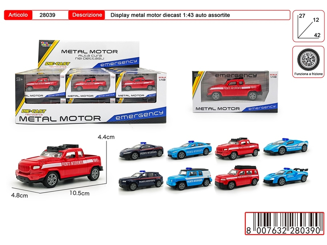 METAL MOTORS PRONTO INTERVENTO SCALA 1:43 28039 METAL MOTORS PRONTO INTERVENTO SCALA 1:43 28039