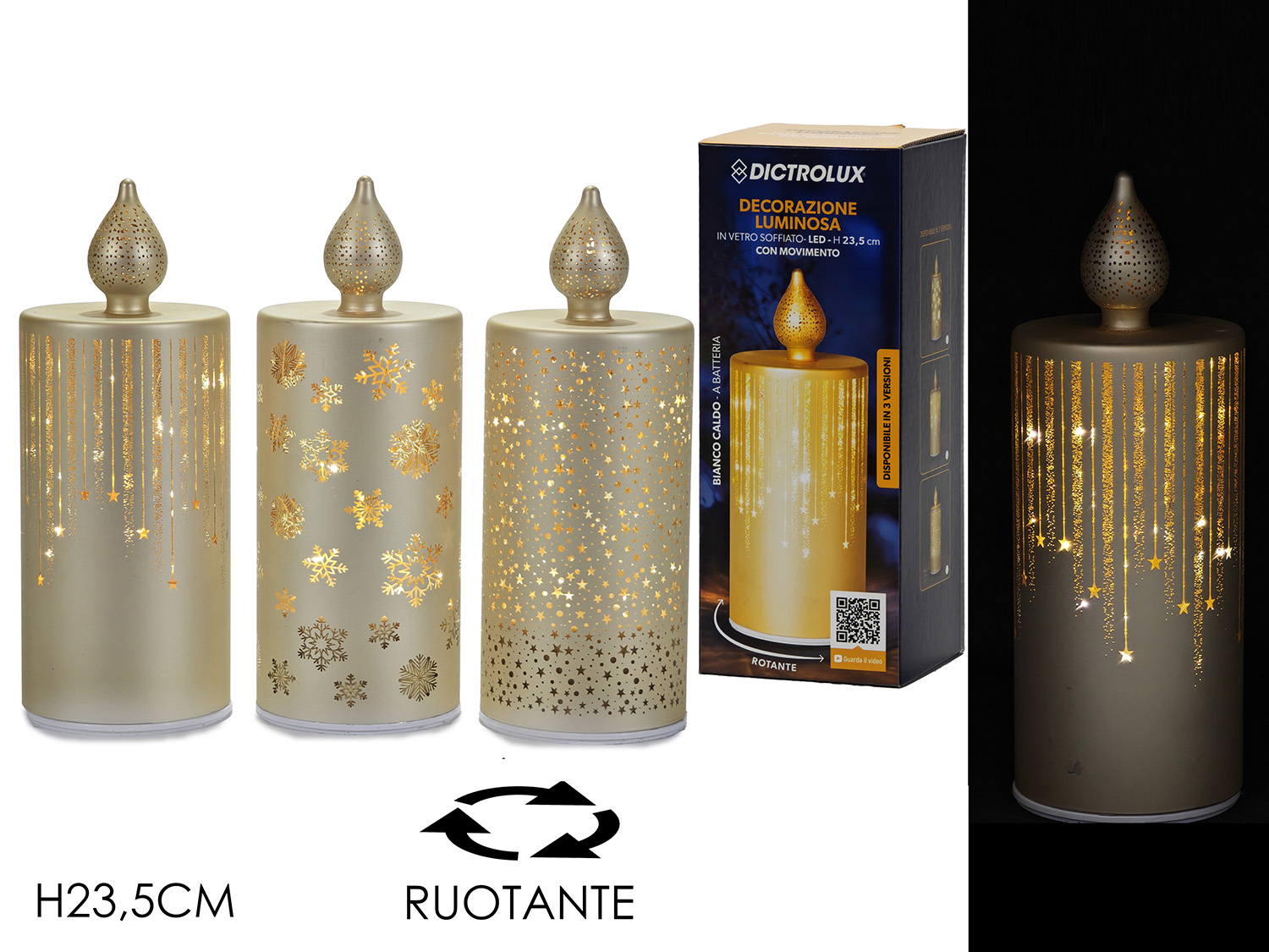 CANDELA23,5CM C/LUCI/MOVIM.BATT.ORO ASS. 480527