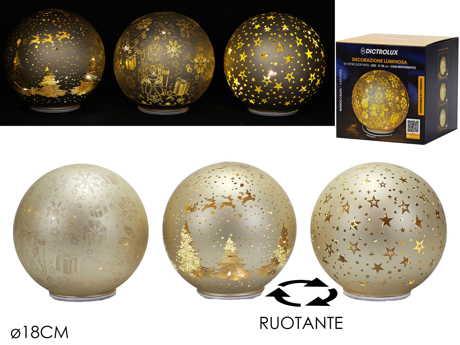 PALLA 18CM C/LUCI/MOV. BATT. ORO 3ASS 480533