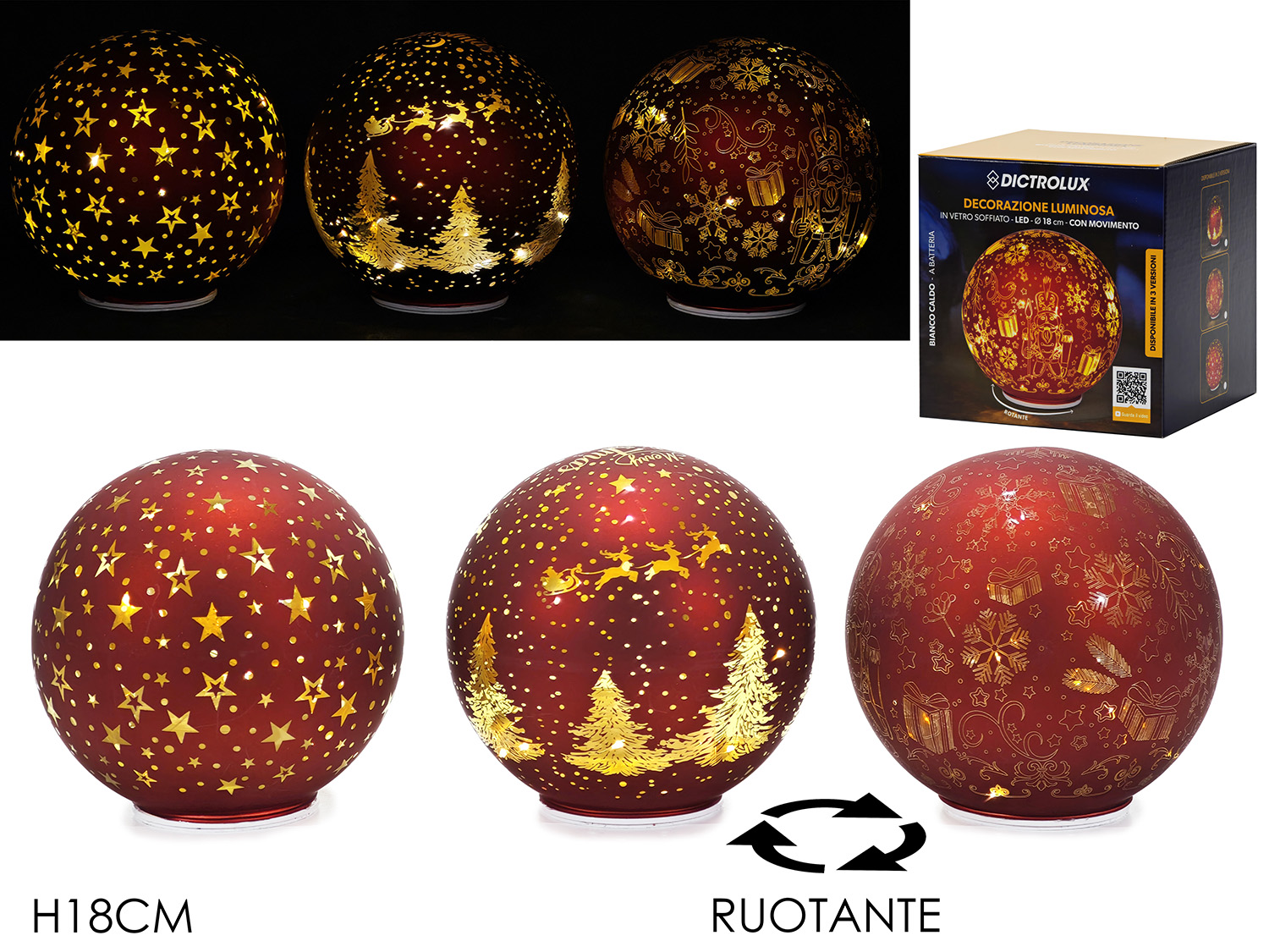 PALLA 18CM C/LUCI/MOV. BATT. ROSSO 3ASS 480536