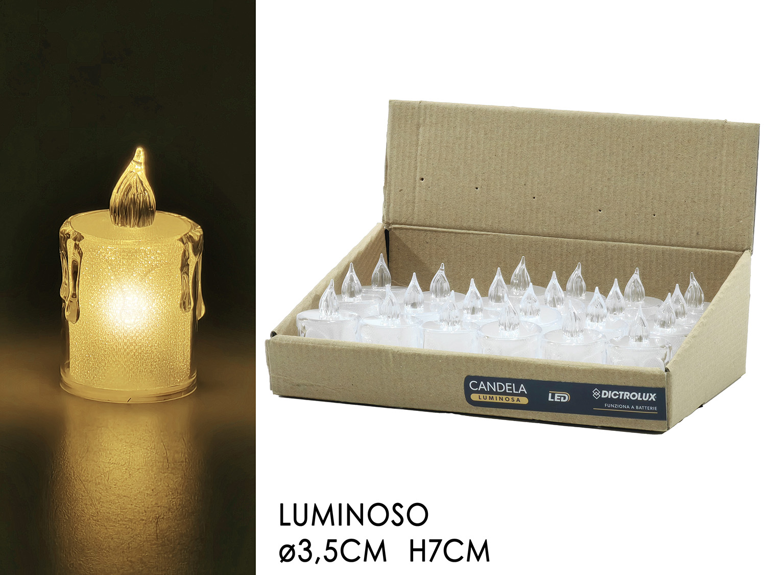 CANDELA 7CM C/LUCE A BATTERIA TRASPARENTE 490268