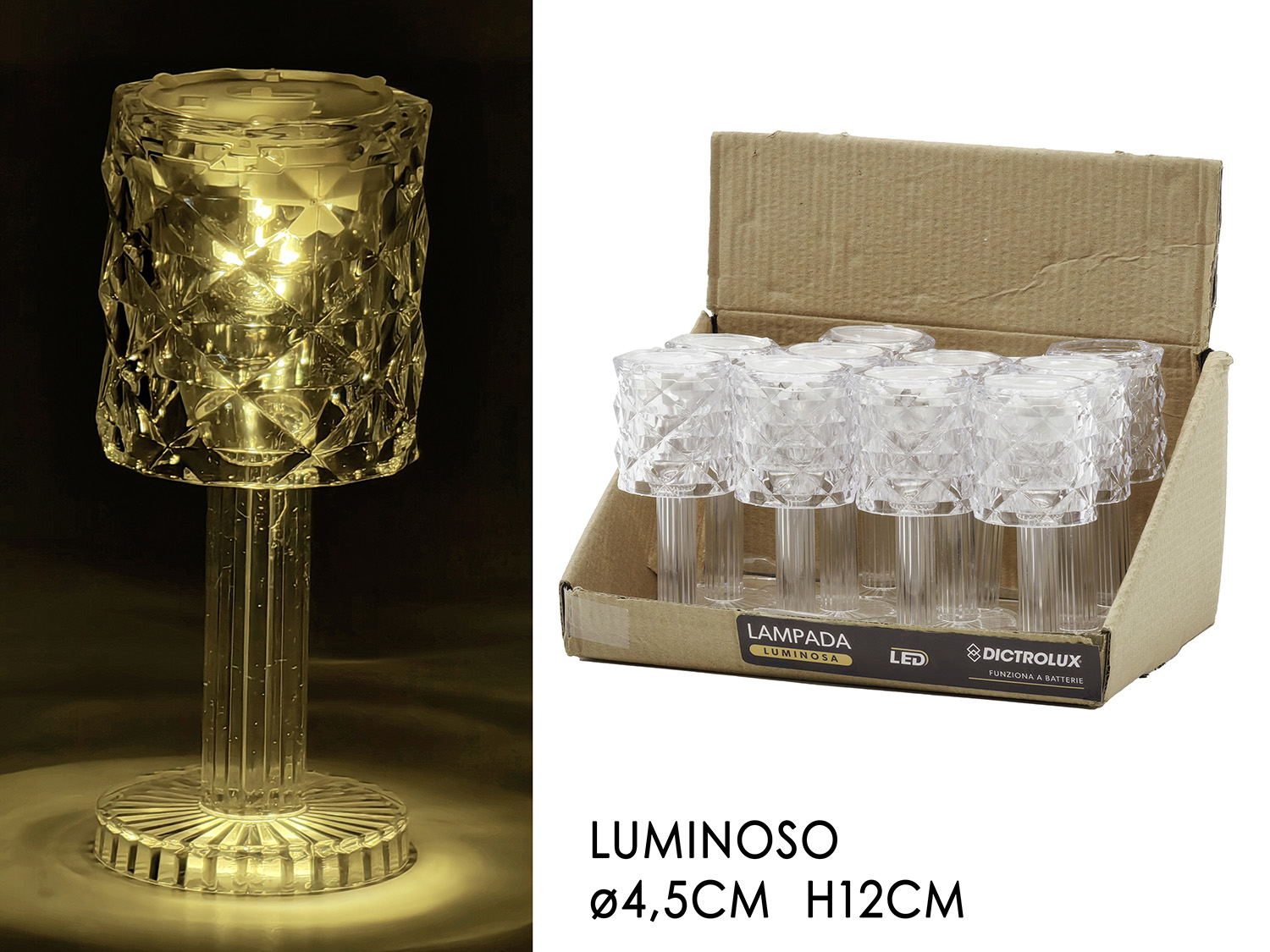 LAMPADA DA TAVOLO 12CM C/LUCE A BATT. TRASP.490272