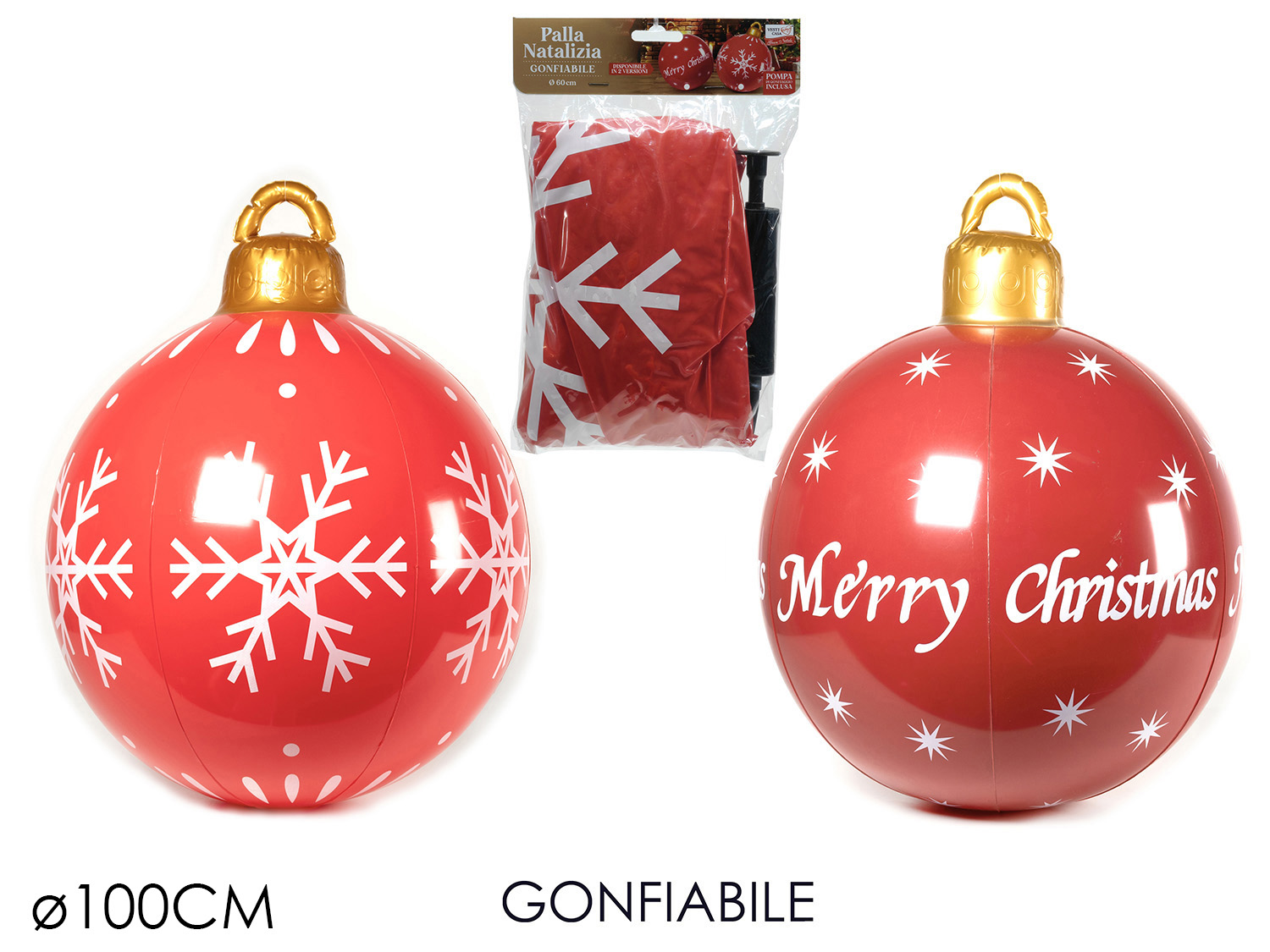 PALLA NATALIZIA GONFIABILE 100CM ROSSO 2ASS 513004