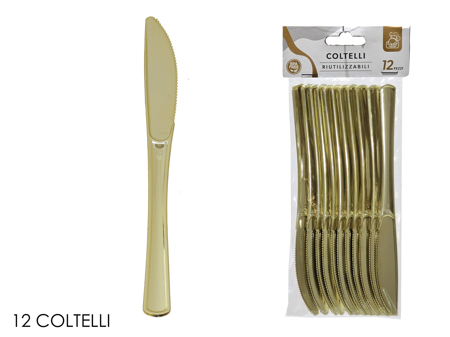 COLTELLI PLASTICA 12PZ ORO 491867