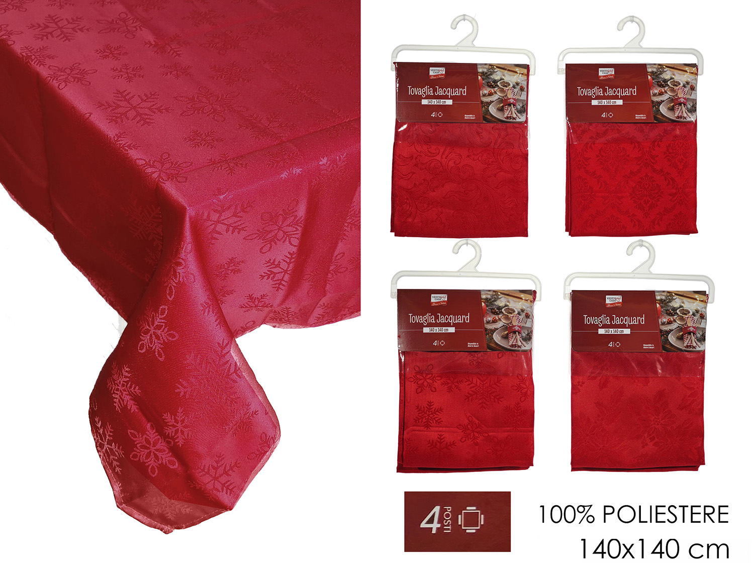 TOVAGLIA JACQUARD 140X140CM ROSSA 4ASS. 645308D