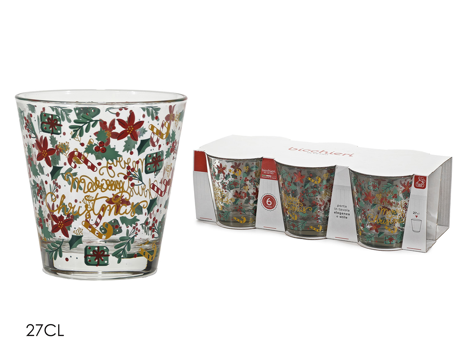 BICCHIERI VETRO MERRY CHRISTMAS 27CL 6PZ 920337 BICCHIERI VETRO MERRY CHRISTMAS 27CL 6PZ 920337