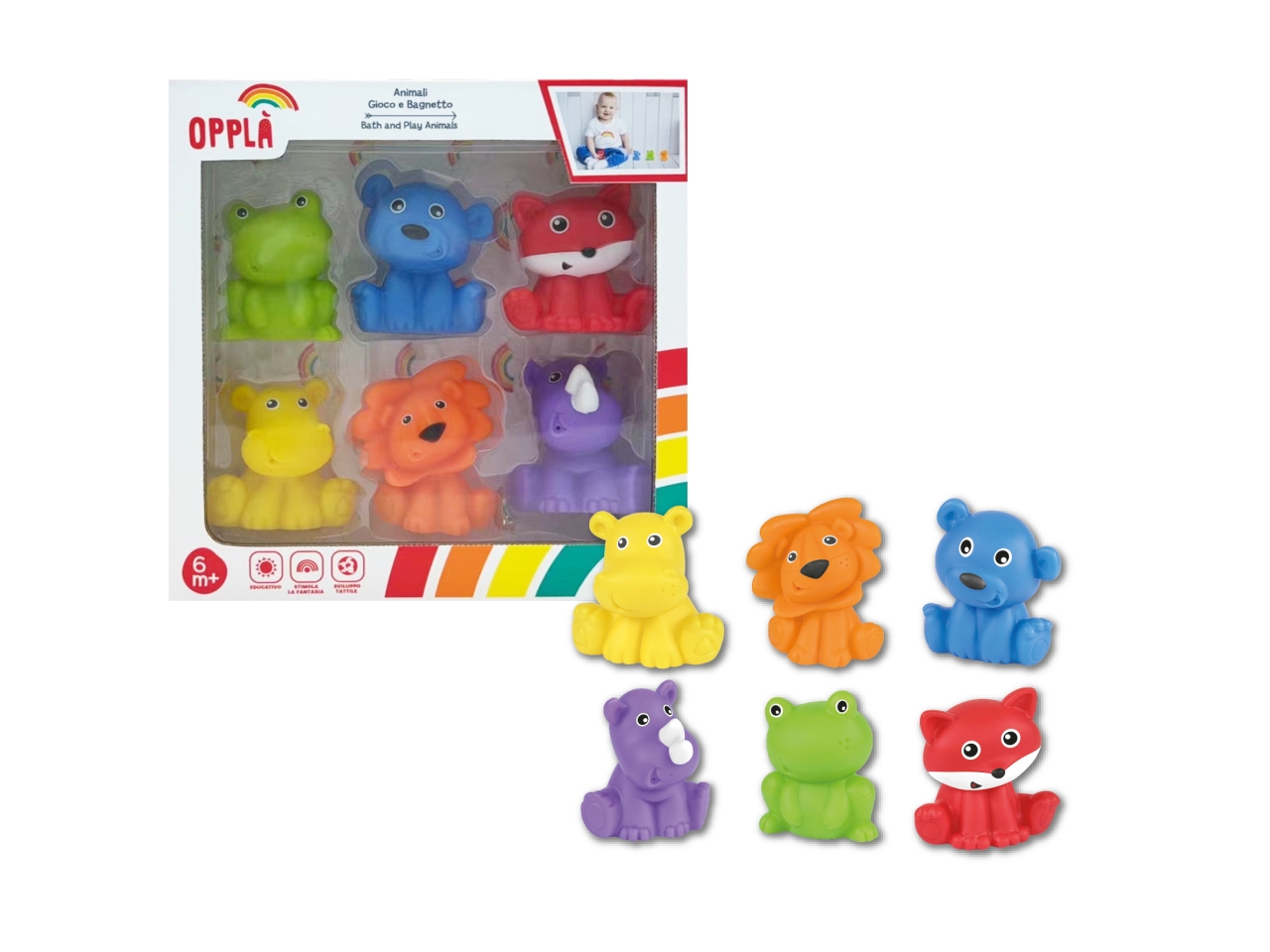 OPPLÀ – 6 ANIMALI GIOCO E BAGNETTO 6,9/8CM 47417