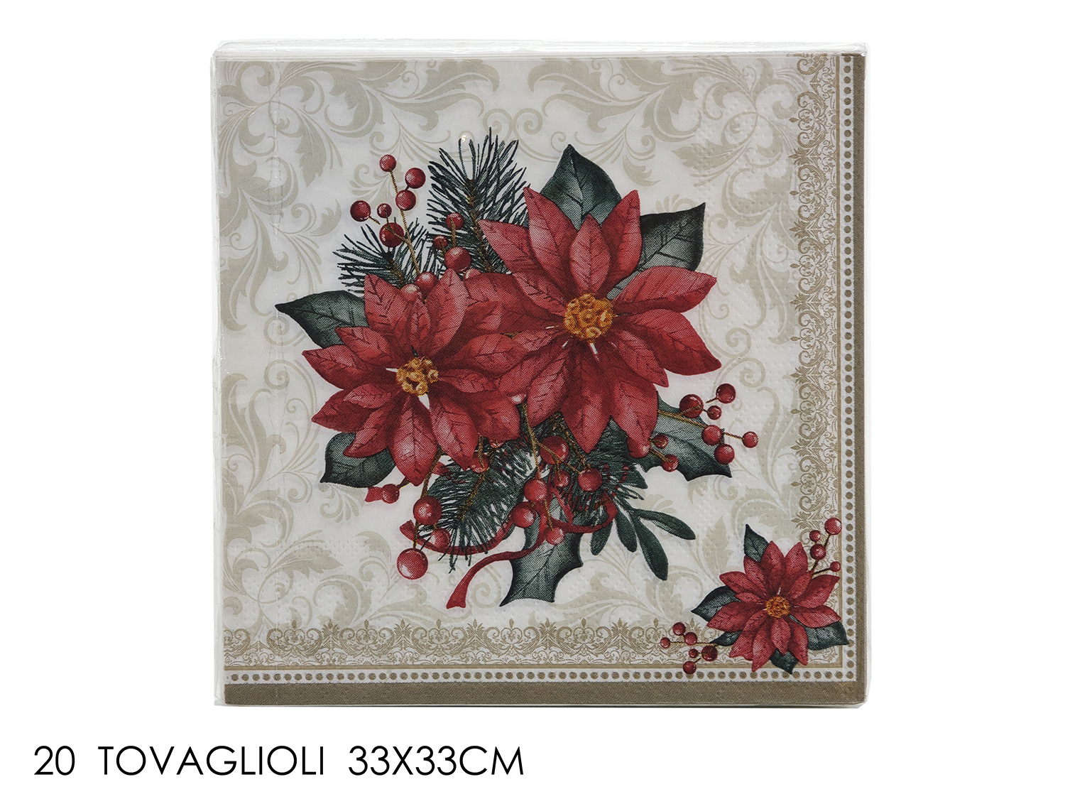 TOVAGLIOLI C/FIORE NATALIZIO 33X33CM 20PZ 471082