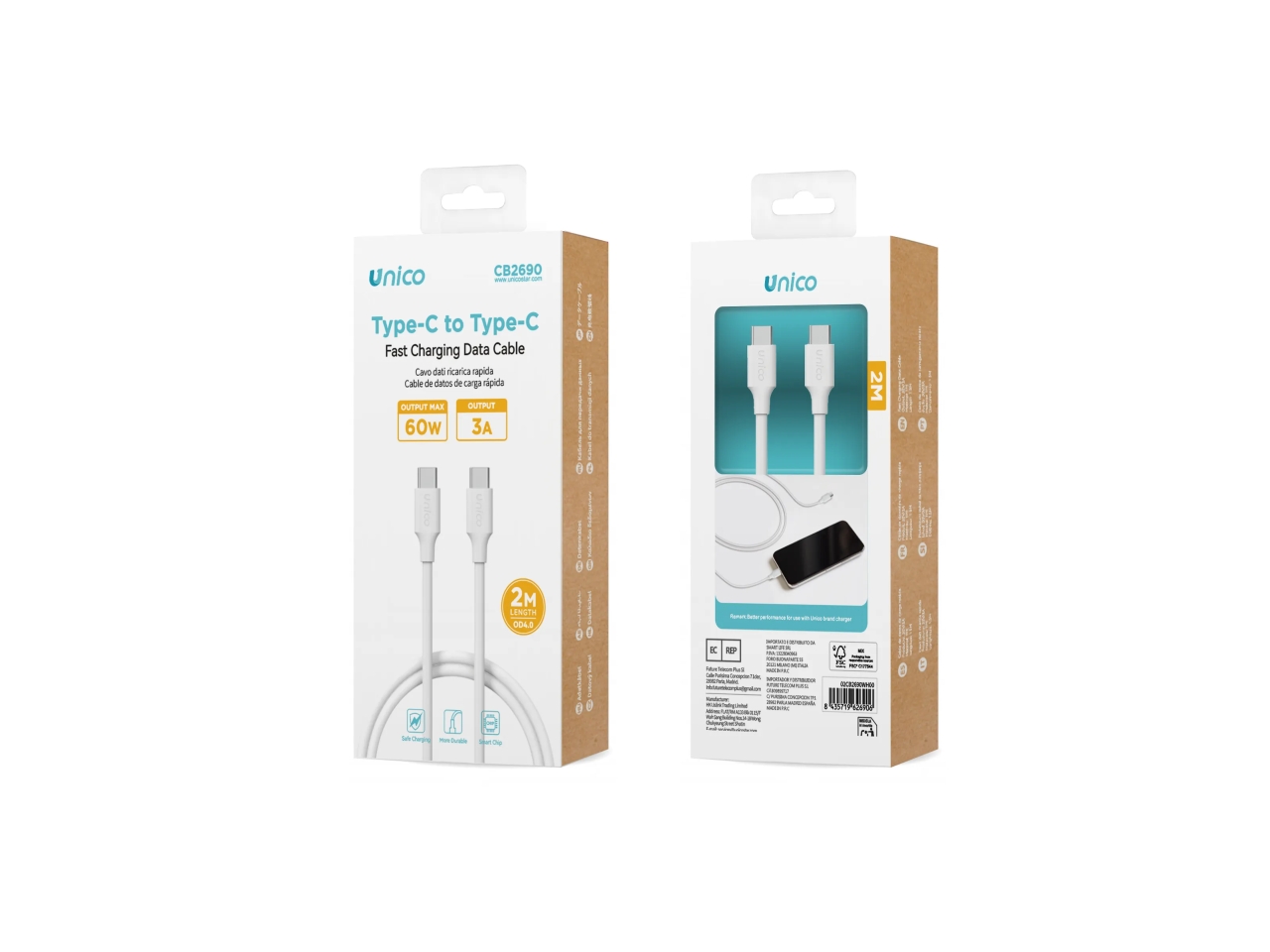 CAVO C-C 60W 2M TPE CE BIANCO AIGO626906