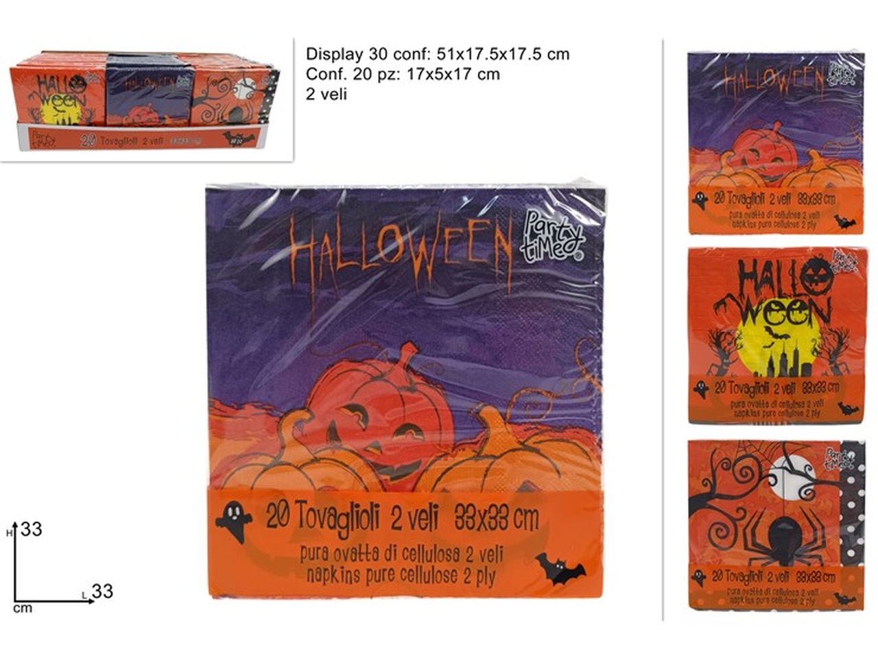 TOVAGLIOLI HALLOWEEN 33X33CM 20PZ ASS. XHW24000401